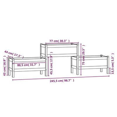 vidaXL Planter White 245.5x44x75 cm Solid Wood Pine