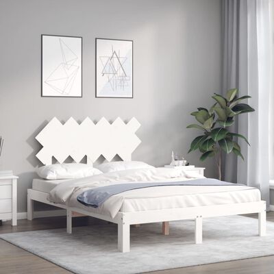 vidaXL Bed Frame without Mattress White Double Solid Wood Pine