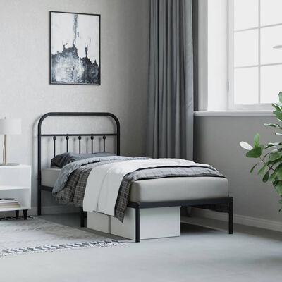 vidaXL Metal Bed Frame without Mattress with Headboard Black 90x200 cm