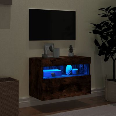 vidaXL TV Wall Cabinet with LED Lights Smoked Oak 60x30x40 cm