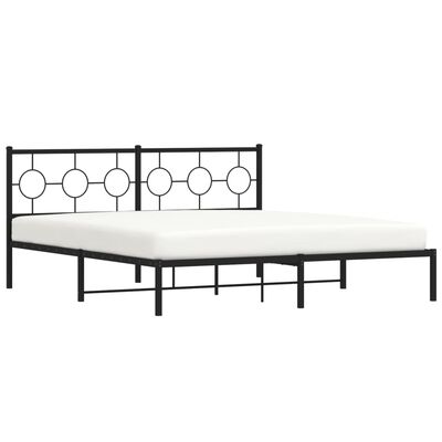 vidaXL Metal Bed Frame without Mattress with Headboard Black 180x200 cm Super King