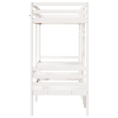 vidaXL Loft Bed Frame with Desk and Chairs White 75x190cm Solid Wood Pine