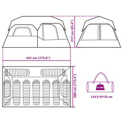 vidaXL Family Tent with LED 9-Person Light Green Quick Release