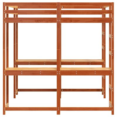 vidaXL Loft Bed with Desk and Ladder Wax Brown 140x200 cm Solid Wood Pine