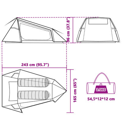 vidaXL Camping Tent Tunnel 2-Person White Blackout Fabric Waterproof