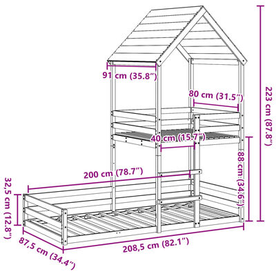 vidaXL Bunk Bed with Roof White 80x200 cm Solid Wood Pine