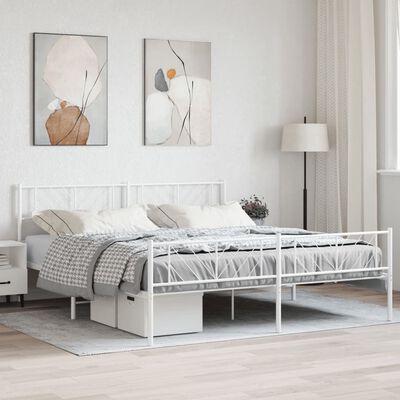 vidaXL Metal Bed Frame without Mattress with Footboard White 200x200 cm