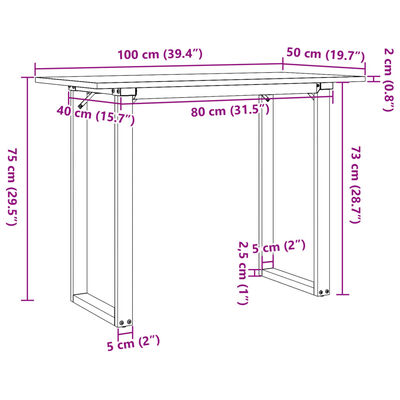 vidaXL Dining Table O-Frame 100x50x75 cm Solid Wood Pine and Cast Iron