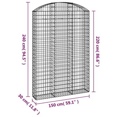 vidaXL Arched Gabion Basket 150x30x220/240 cm Galvanised Iron