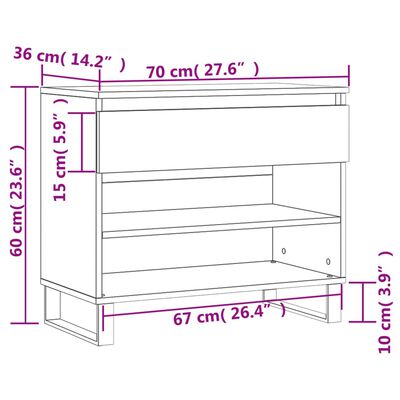 vidaXL Shoe Cabinet Sonoma Oak 70x36x60 cm Engineered Wood