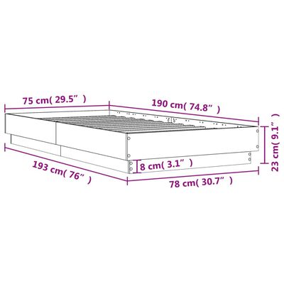 vidaXL Bed Frame without Mattress Sonoma Oak 75x190 cm Small Single Engineered Wood