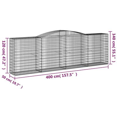 vidaXL Arched Gabion Baskets 2 pcs 400x50x120/140 cm Galvanised Iron