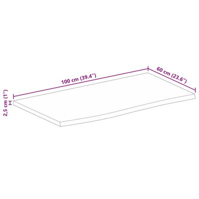 vidaXL Table Top 100x60x2.5 cm Live Edge Solid Wood Rough Mango