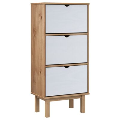 vidaXL Shoe Cabinet OTTA with 3 Drawers Brown&White Solid Wood Pine