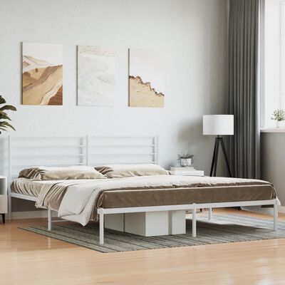 vidaXL Metal Bed Frame without Mattress with Headboard White 193x203 cm