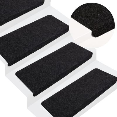 vidaXL Stair Mats Self-adhesive 15 pcs 65x24.5x3.5 cm Black