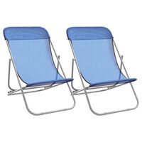 vidaXL Folding Beach Chairs 2 pcs Blue Textilene&Powder-coated Steel