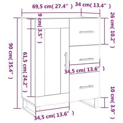 vidaXL Sideboard Grey Sonoma 69.5x34x90 cm Engineered Wood