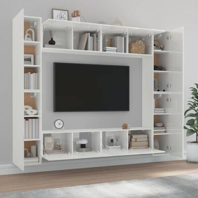 vidaXL 8 Piece TV Cabinet Set High Gloss White Engineered Wood