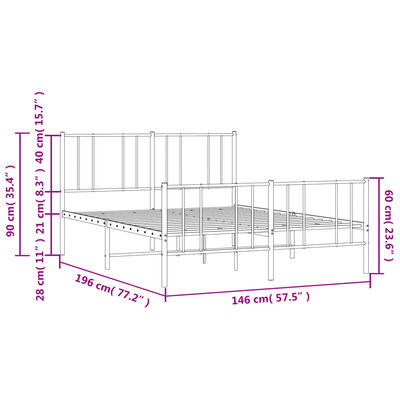 vidaXL Metal Bed Frame without Mattress with Footboard Black 140x190 cm