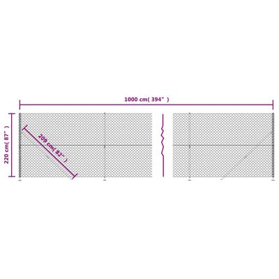 vidaXL Chain Link Fence with Flange Silver 2.2x10 m