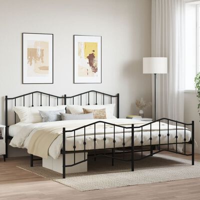 vidaXL Metal Bed Frame without Mattress with Footboard Black 193x203 cm