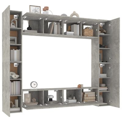 vidaXL 8 Piece TV Cabinet Set Concrete Grey Engineered Wood