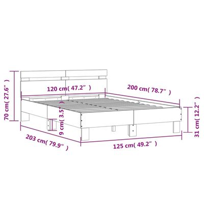 vidaXL Bed Frame without Mattress Grey Sonoma 120x200 cm