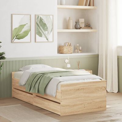 vidaXL Bed Frame without Mattress Sonoma Oak 75x190 cm Small Single