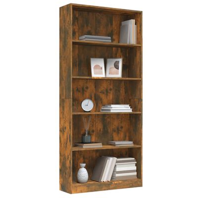 vidaXL 5-Tier Book Cabinet Smoked Oak 80x24x175 cm Engineered Wood