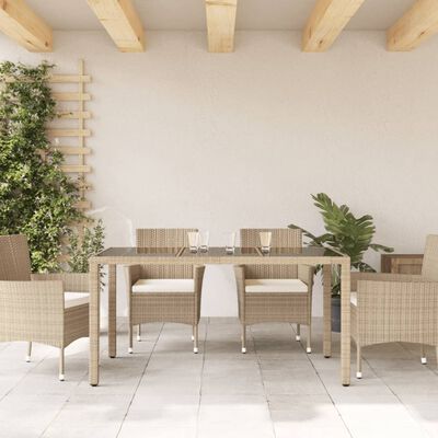 vidaXL Garden Table with Glass Top Beige 150x90x75 cm Poly Rattan