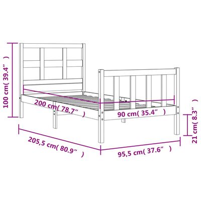 vidaXL Bed Frame without Mattress Black 90x200 cm Solid Wood Pine