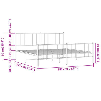 vidaXL Metal Bed Frame without Mattress with Footboard Black 180x200 cm Super King