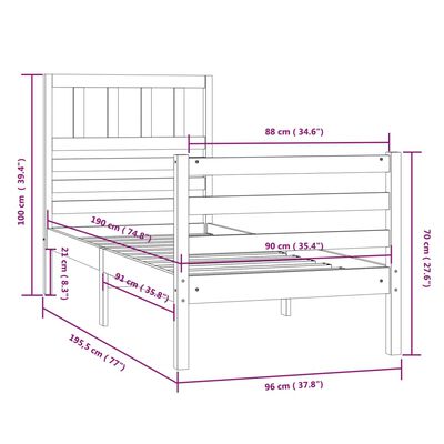 vidaXL Bed Frame without Mattress 90x190 cm Single Solid Wood