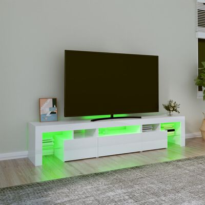 vidaXL TV Cabinet with LED Lights High Gloss White 200x36.5x40 cm