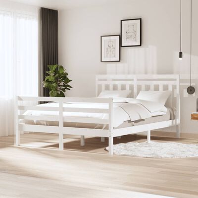 vidaXL Bed Frame without Mattress White Solid Wood 160x200 cm (810441+814105)