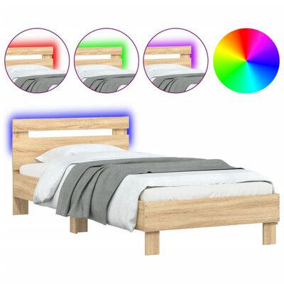 vidaXL Bed Frame without Mattress with LED Lights Sonoma Oak 90x200 cm