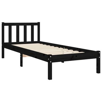 vidaXL Bed Frame without Mattress Black Small Single Solid Wood Pine