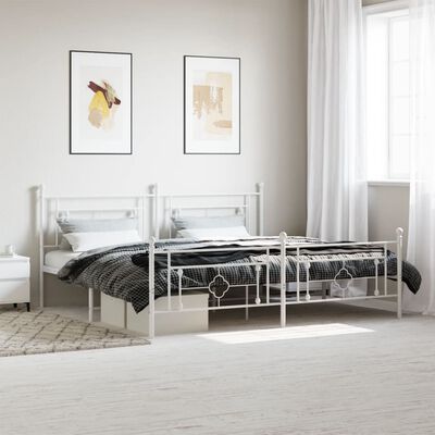 vidaXL Metal Bed Frame without Mattress with Footboard White 200x200 cm