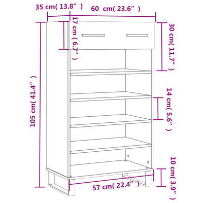 vidaXL Shoe Cabinet Black 60x35x105 cm Engineered Wood