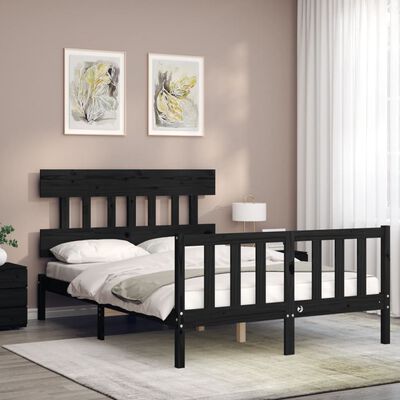 vidaXL Bed Frame without Mattress Black Small Double Solid Wood Pine