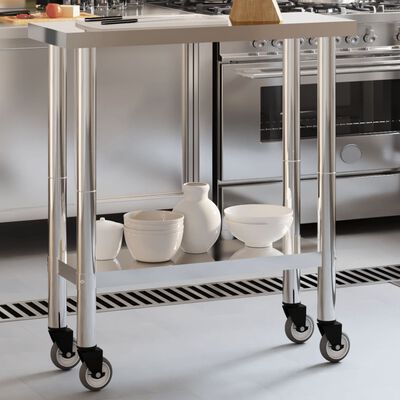 vidaXL Kitchen Work Table with Wheels 82.5x30x85 cm Stainless Steel