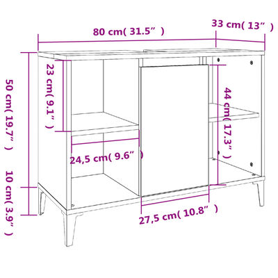 vidaXL Sink Cabinet Concrete Grey 80x33x60 cm Engineered Wood