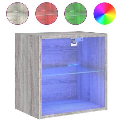 vidaXL Bedside Cabinets with LED Lights Wall-mounted 2 pcs Grey Sonoma