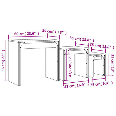 vidaXL Nesting Coffee Tables 3 pcs Smoked Oak Engineered Wood