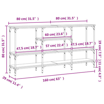 vidaXL Console Table Black 160x29x80 cm Engineered Wood