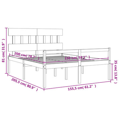 vidaXL Senior Bed without Mattress Grey King Size Solid Wood