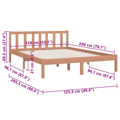 vidaXL Bed Frame without Mattress Honey Brown Solid Wood 120x200 cm