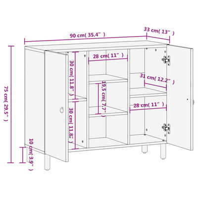 vidaXL Side Cabinet 90x33x75 cm Solid Wood Mango