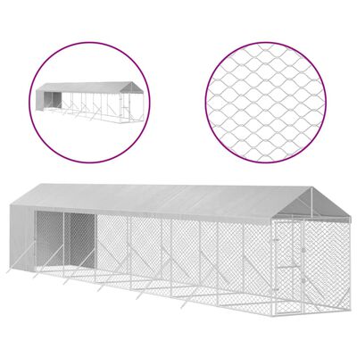 vidaXL Outdoor Dog Kennel with Roof Silver 2x14x2.5 m Galvanised Steel